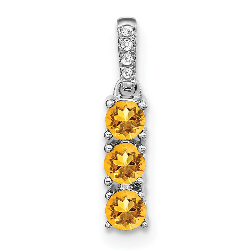 14k White Gold 3-stone Citrine and Real Diamond Pendant
