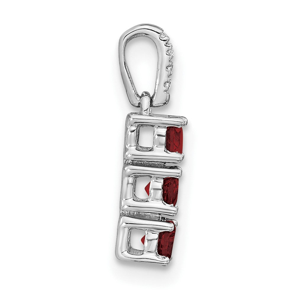 14k White Gold 3-stone Garnet and Real Diamond Pendant