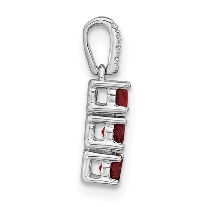 14k White Gold 3-stone Garnet and Real Diamond Pendant