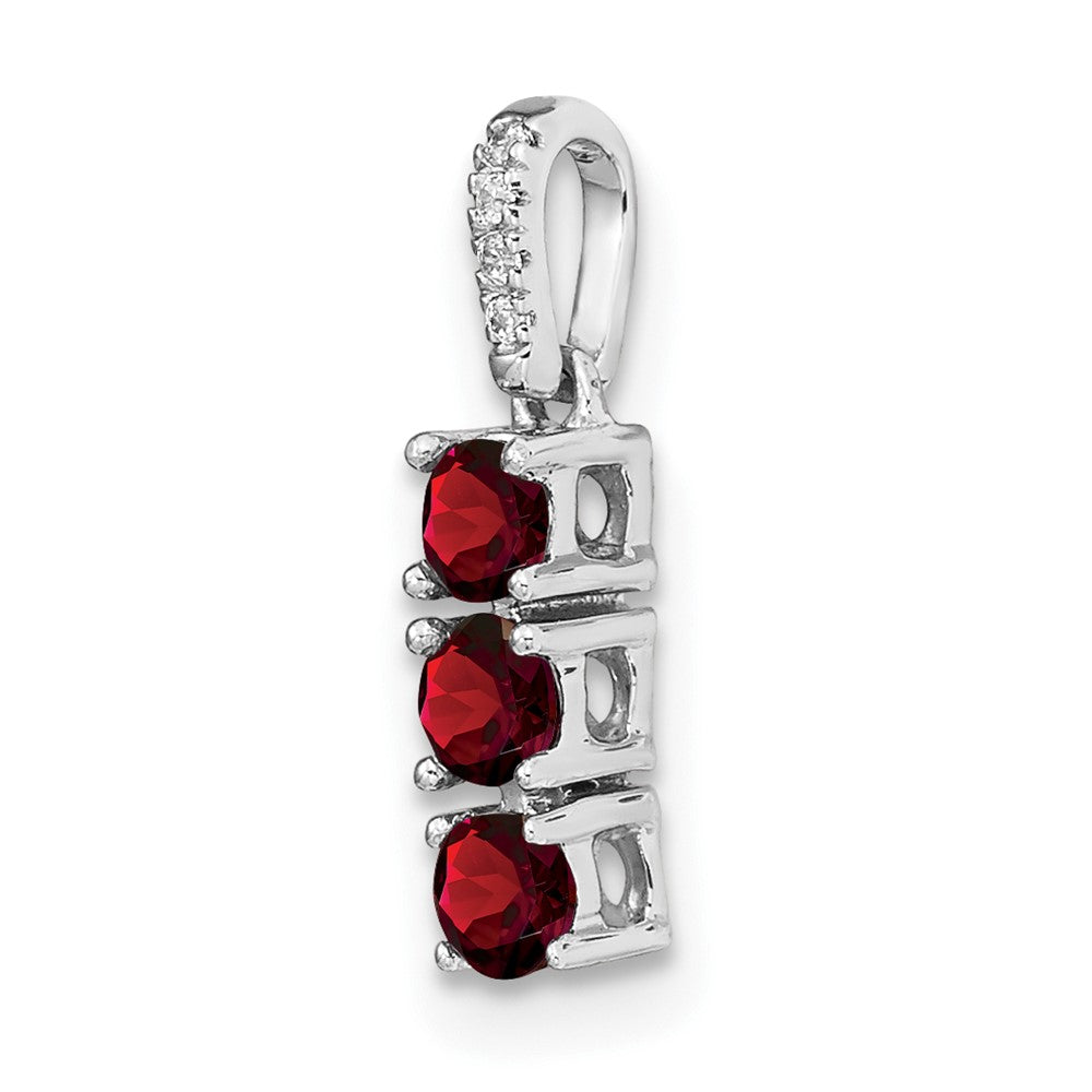 14k White Gold 3-stone Garnet and Real Diamond Pendant