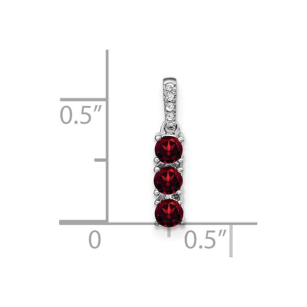 14k White Gold 3-stone Garnet and Real Diamond Pendant
