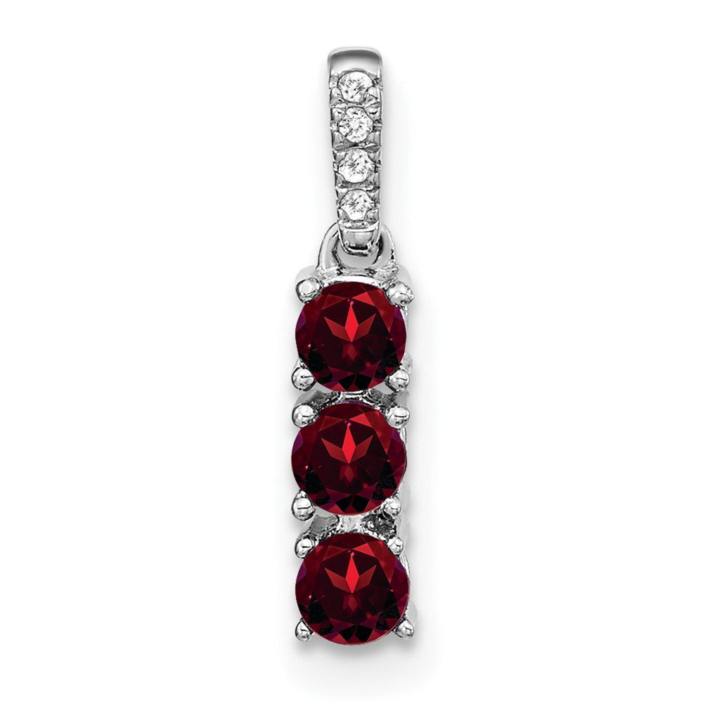 14k White Gold 3-stone Garnet and Real Diamond Pendant