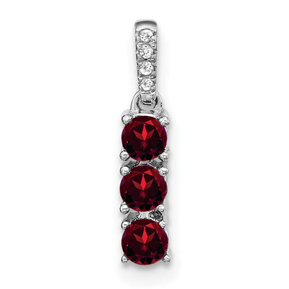 14k White Gold 3-stone Garnet and Real Diamond Pendant