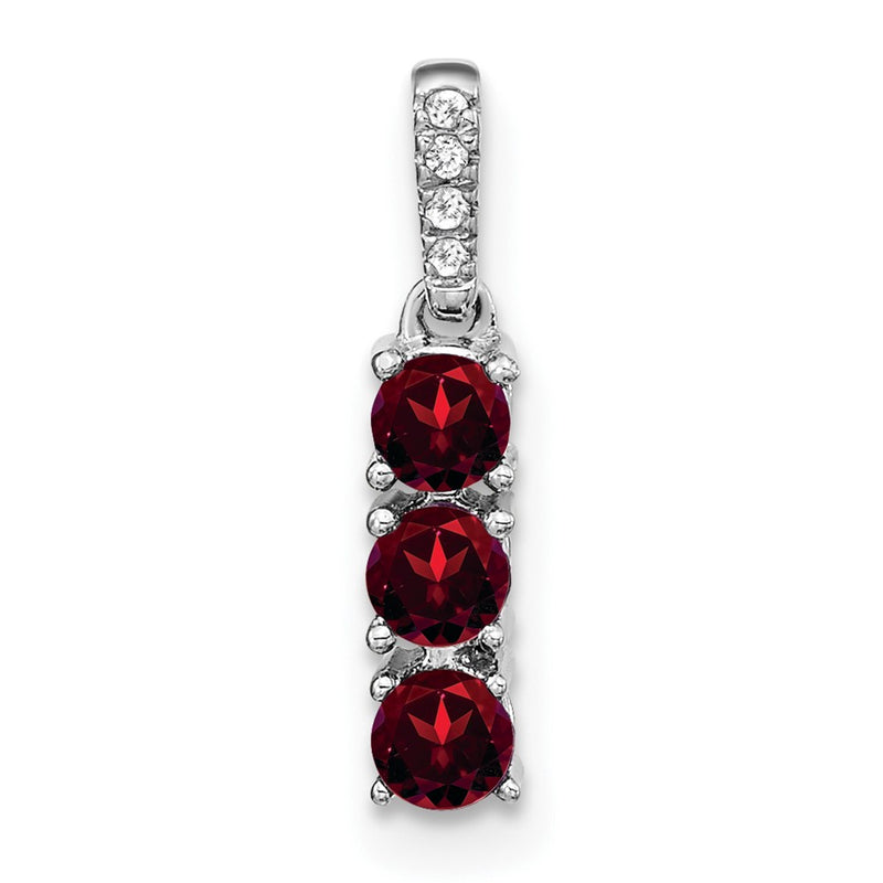 14k White Gold 3-stone Garnet and Real Diamond Pendant