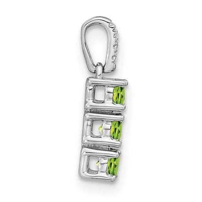 14k White Gold 3-stone Peridot and Real Diamond Pendant