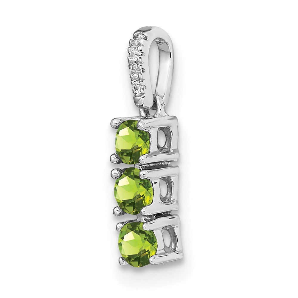 14k White Gold 3-stone Peridot and Real Diamond Pendant