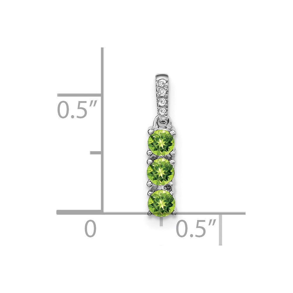 14k White Gold 3-stone Peridot and Real Diamond Pendant