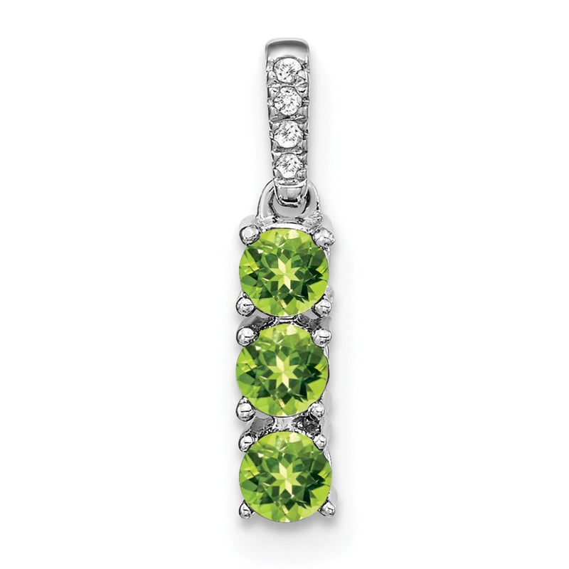14k White Gold 3-stone Peridot and Real Diamond Pendant