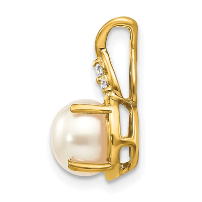 14K Yellow Gold FWC Pearl and Real Diamond Pendant