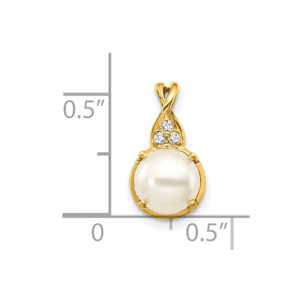 14K Yellow Gold FWC Pearl and Real Diamond Pendant