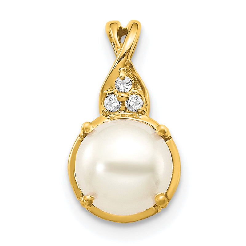 14K Yellow Gold FWC Pearl and Real Diamond Pendant