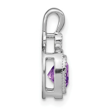 14k White Gold Cushion Amethyst and Real Diamond Pendant