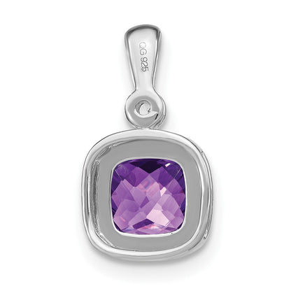 14k White Gold Cushion Amethyst and Real Diamond Pendant