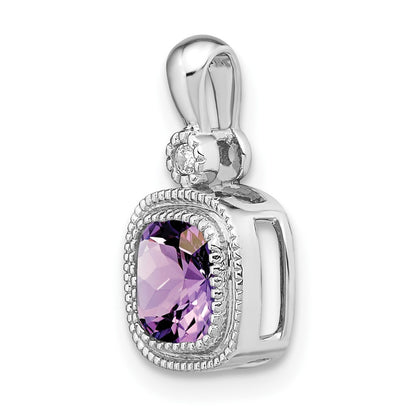 14k White Gold Cushion Amethyst and Real Diamond Pendant