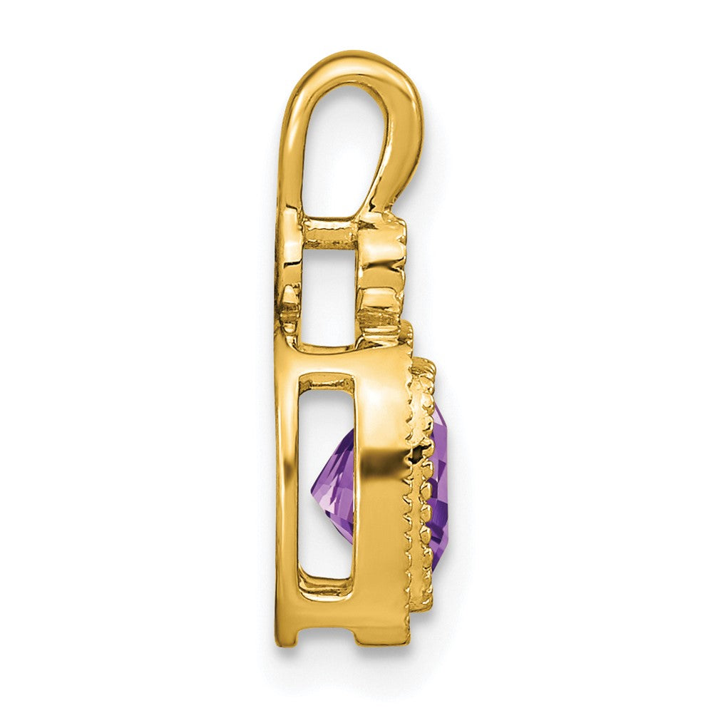 14K Yellow Gold Cushion Amethyst and Real Diamond Pendant
