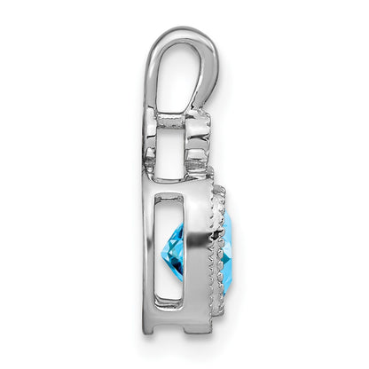 14k White Gold Cushion Blue Topaz and Real Diamond Pendant