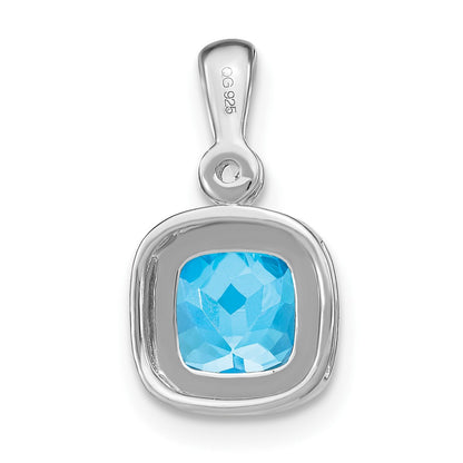 14k White Gold Cushion Blue Topaz and Real Diamond Pendant