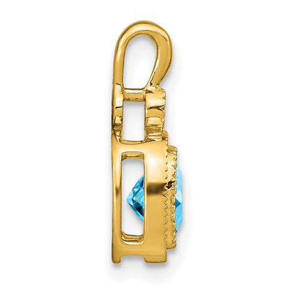 14K Yellow Gold Cushion Blue Topaz and Real Diamond Pendant