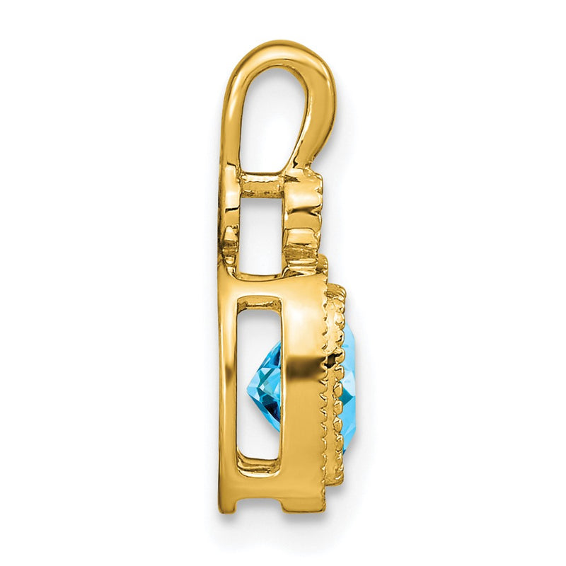 14K Yellow Gold Cushion Blue Topaz and Real Diamond Pendant