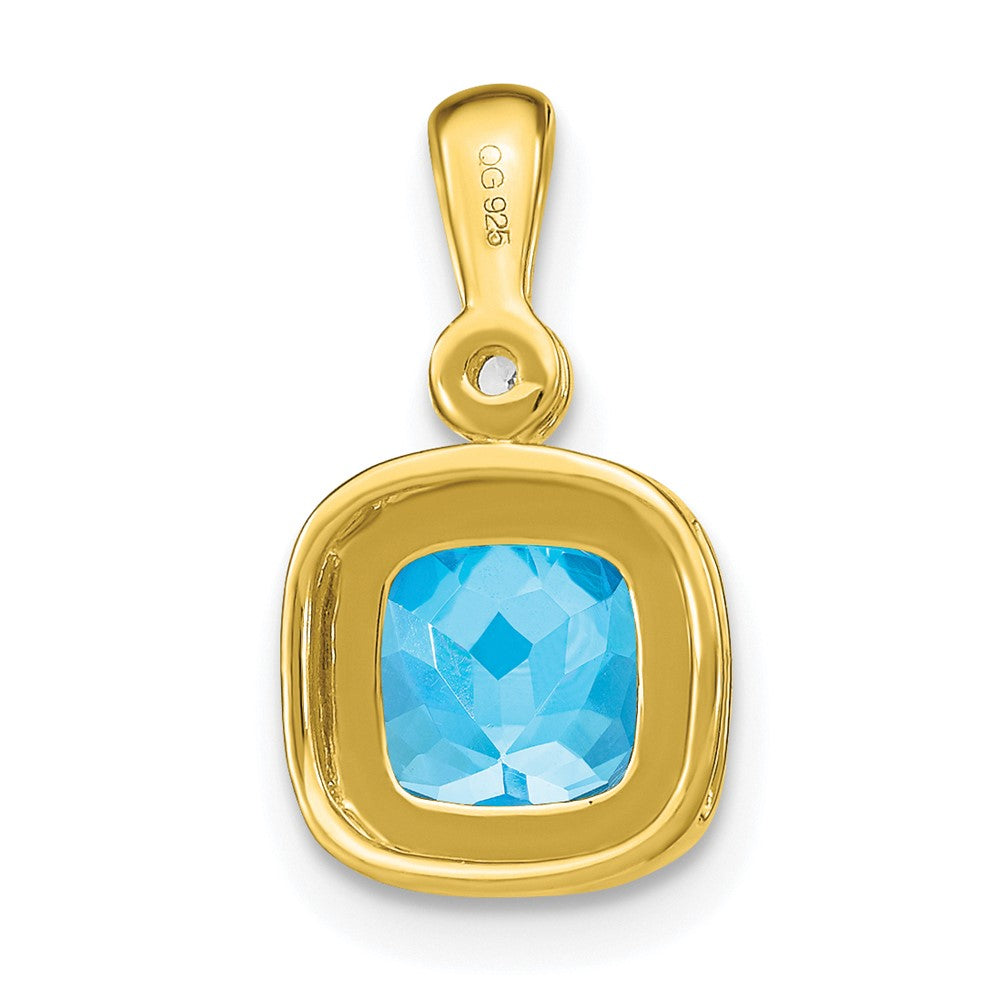 14K Yellow Gold Cushion Blue Topaz and Real Diamond Pendant