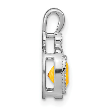 14k White Gold Cushion Citrine and Real Diamond Pendant