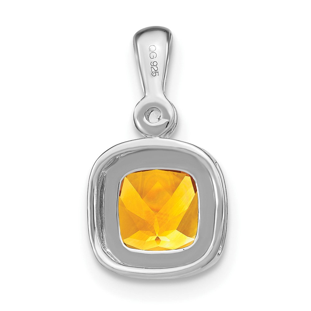 14k White Gold Cushion Citrine and Real Diamond Pendant