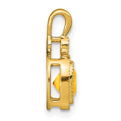 14K Yellow Gold Cushion Citrine and Real Diamond Pendant