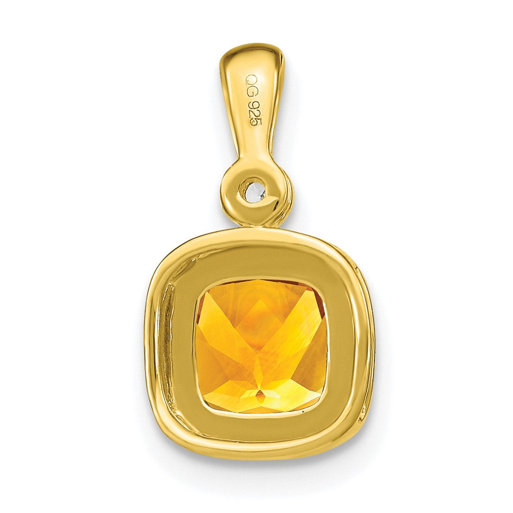 14K Yellow Gold Cushion Citrine and Real Diamond Pendant