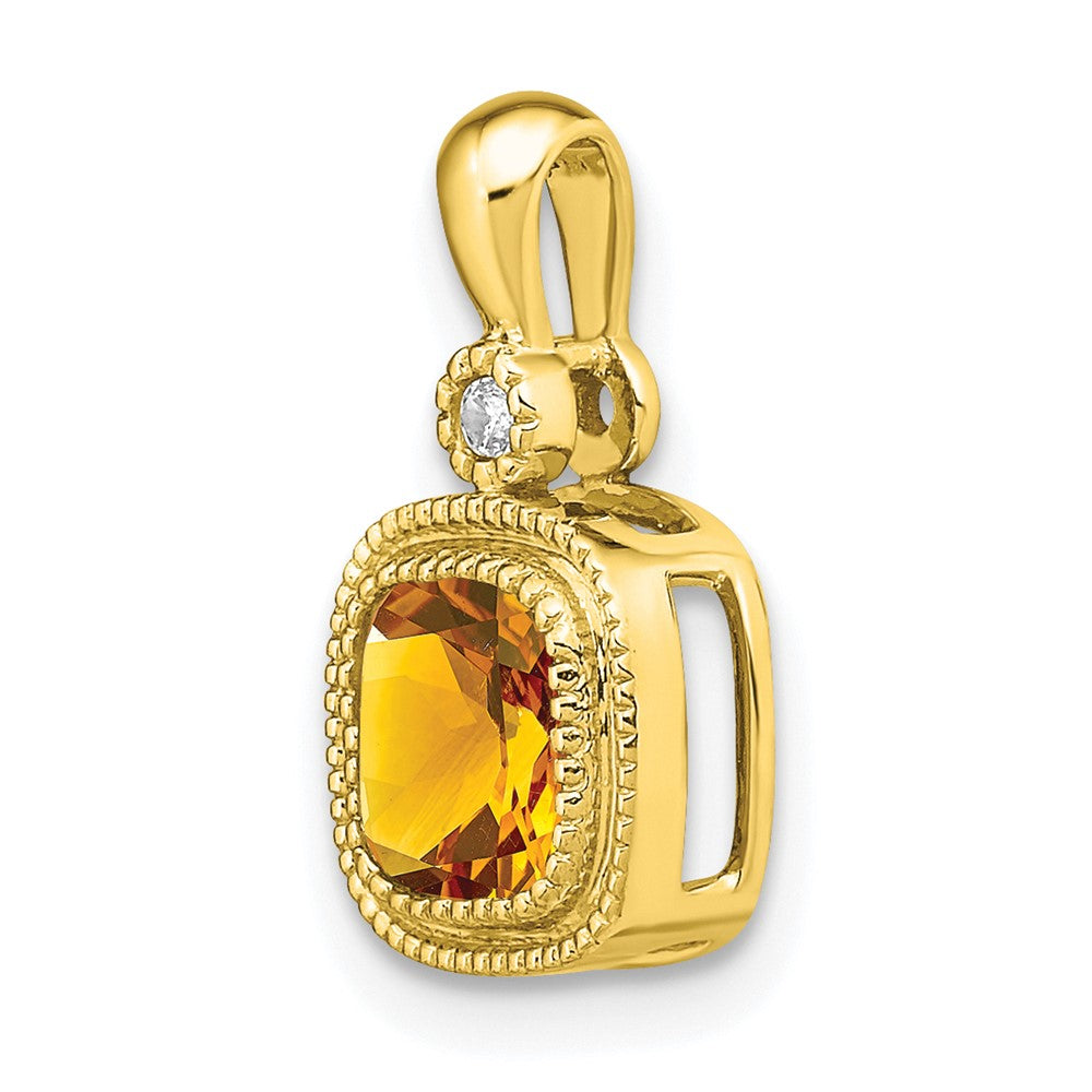 14K Yellow Gold Cushion Citrine and Real Diamond Pendant