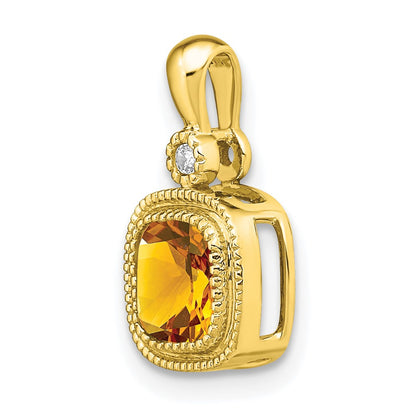 14K Yellow Gold Cushion Citrine and Real Diamond Pendant