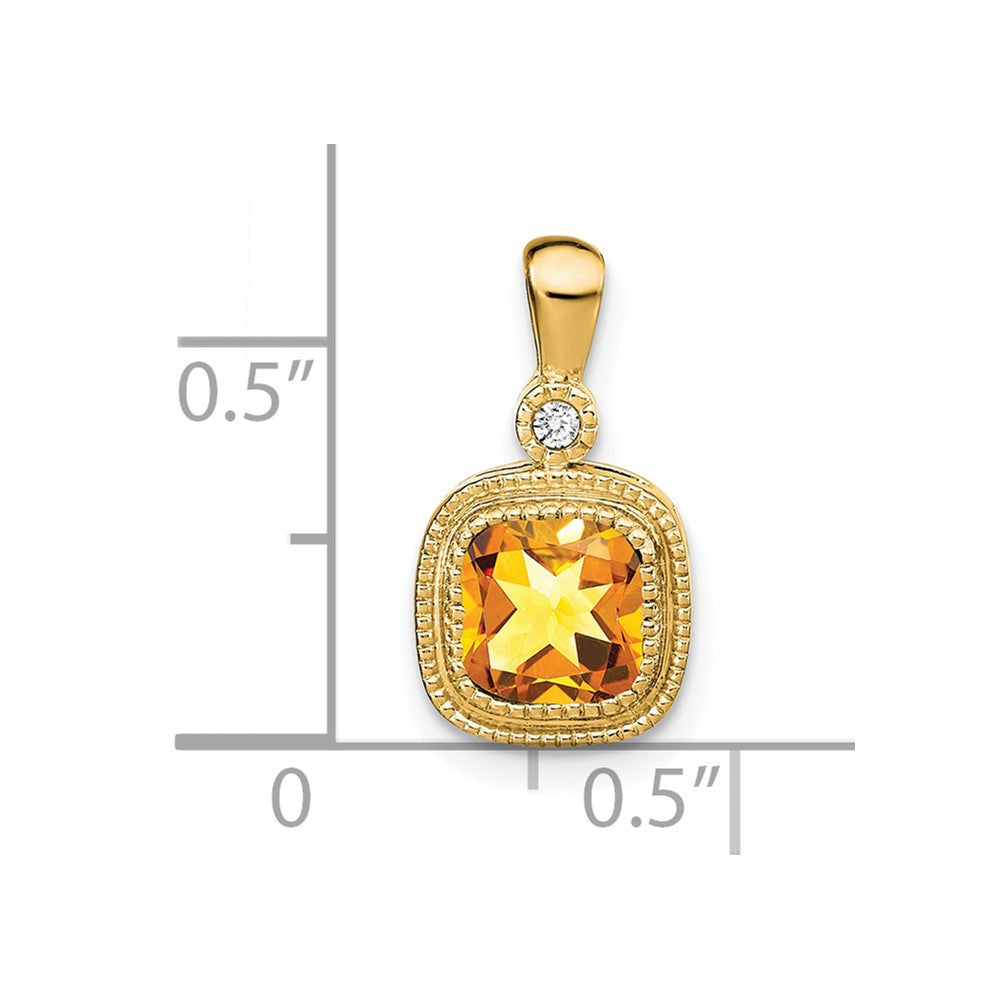 14K Yellow Gold Cushion Citrine and Real Diamond Pendant