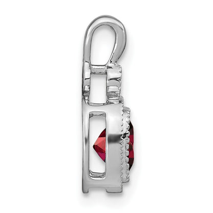 14k White Gold Cushion Garnet and Real Diamond Pendant