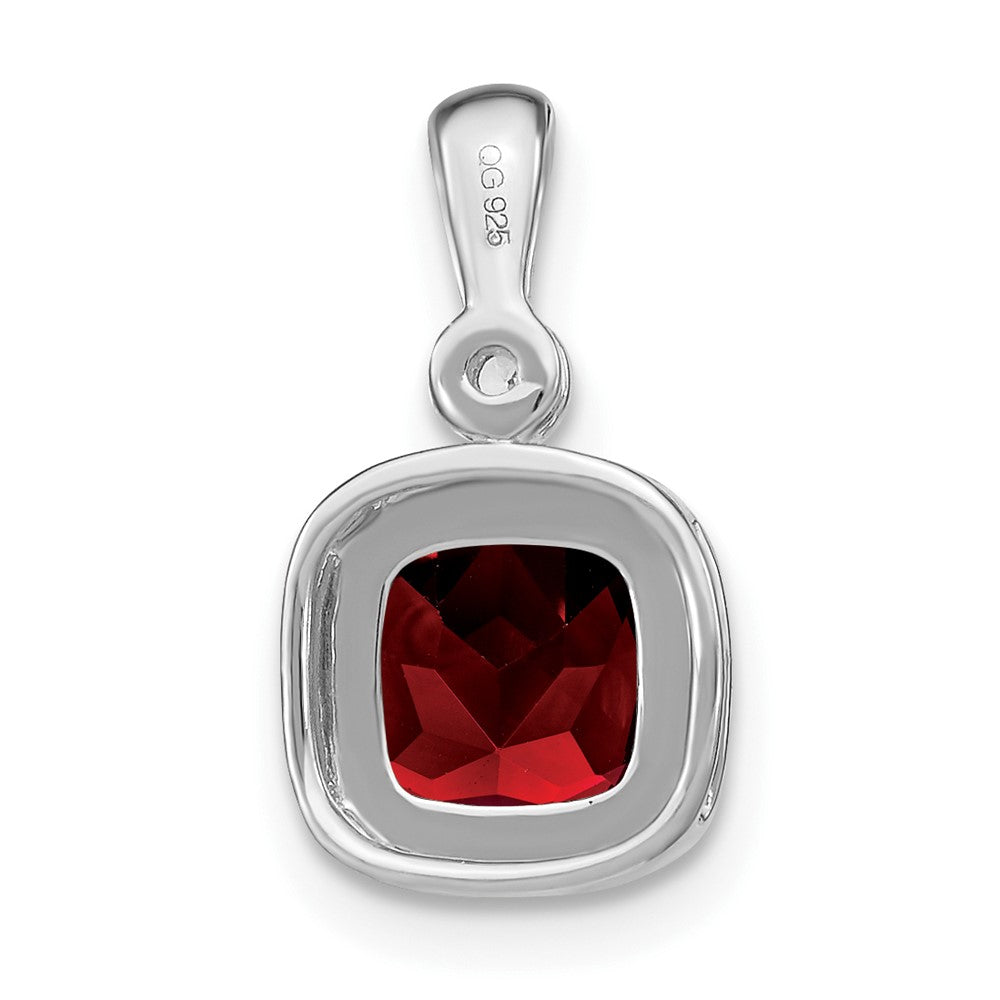 14k White Gold Cushion Garnet and Real Diamond Pendant