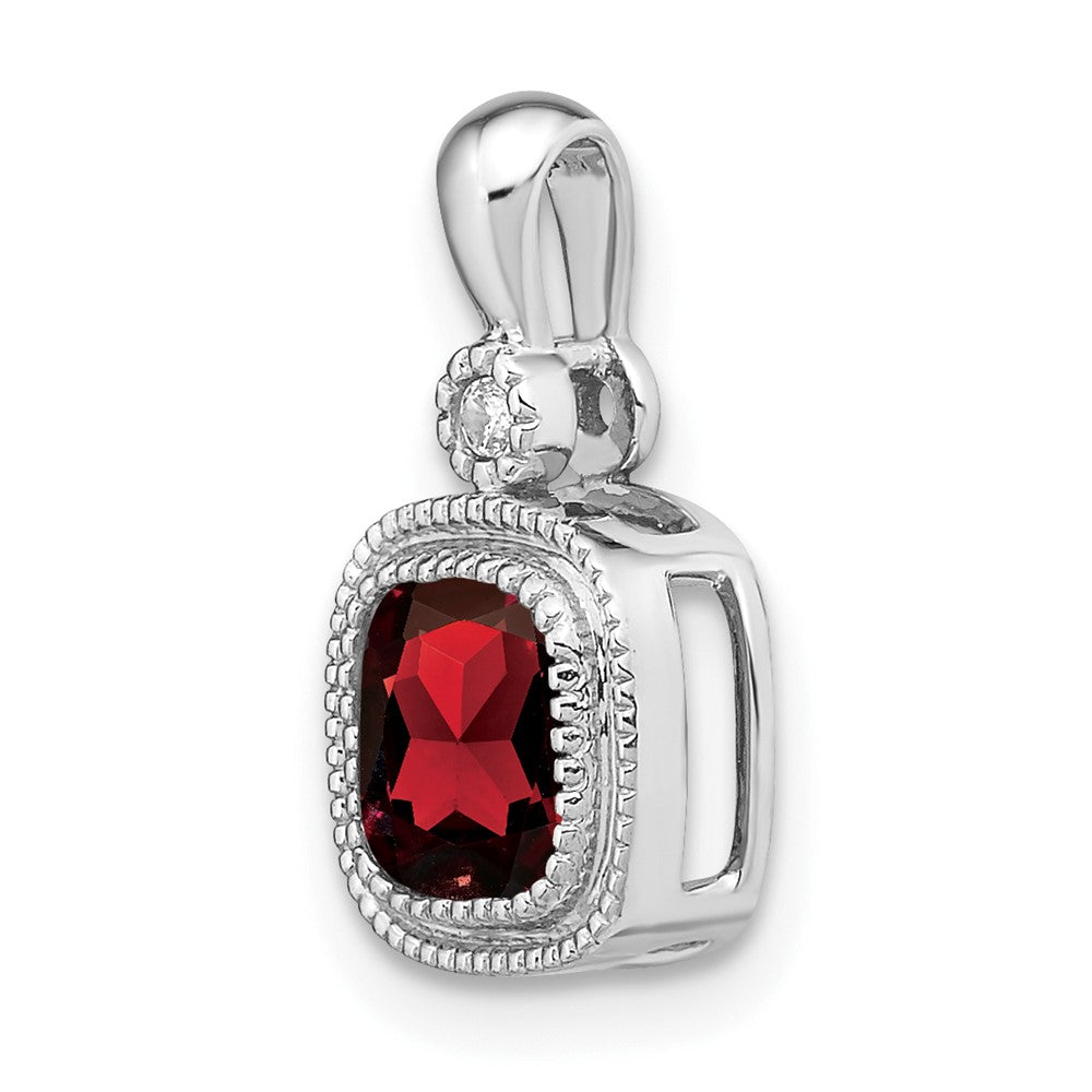 14k White Gold Cushion Garnet and Real Diamond Pendant