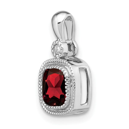 14k White Gold Cushion Garnet and Real Diamond Pendant