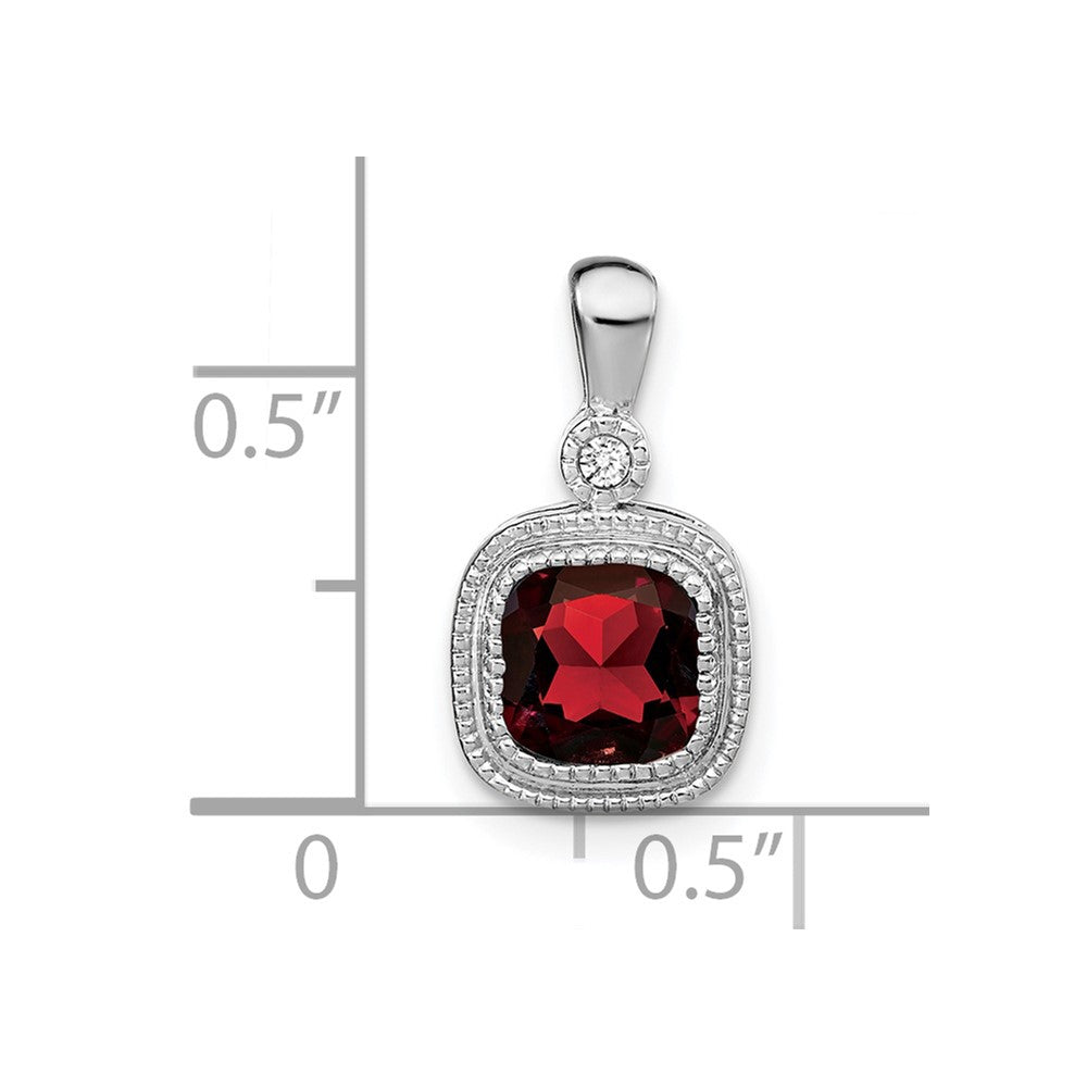14k White Gold Cushion Garnet and Real Diamond Pendant