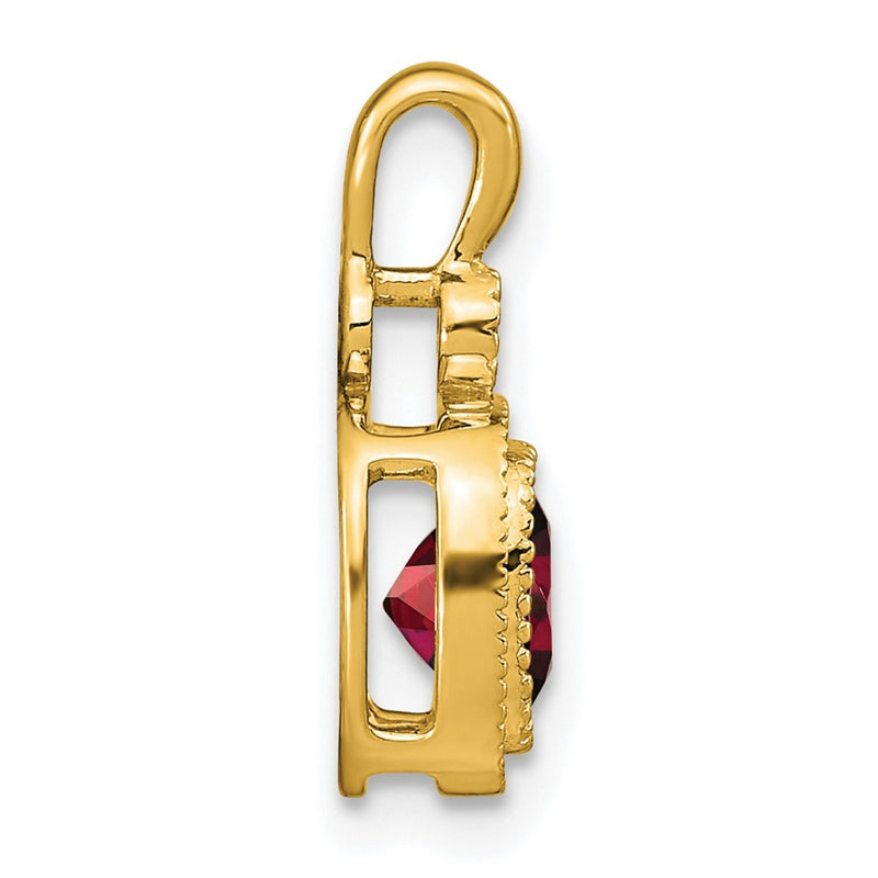 14K Yellow Gold Cushion Garnet and Real Diamond Pendant
