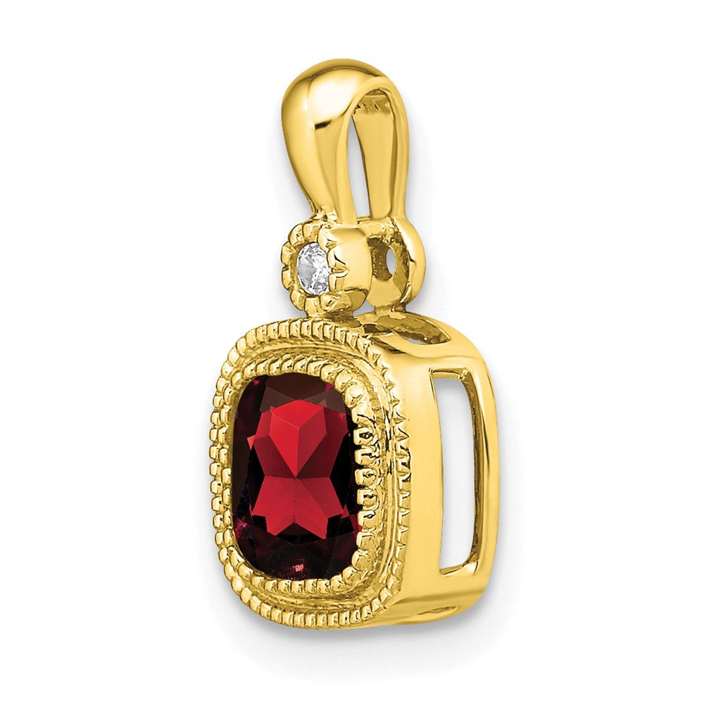 14K Yellow Gold Cushion Garnet and Real Diamond Pendant