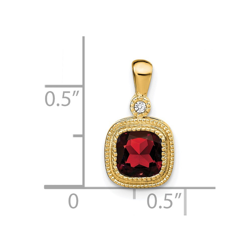 14K Yellow Gold Cushion Garnet and Real Diamond Pendant