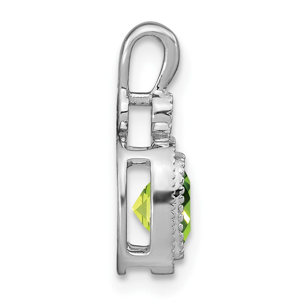 14k White Gold Cushion Peridot and Real Diamond Pendant