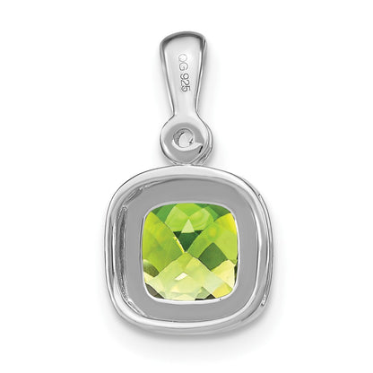 14k White Gold Cushion Peridot and Real Diamond Pendant