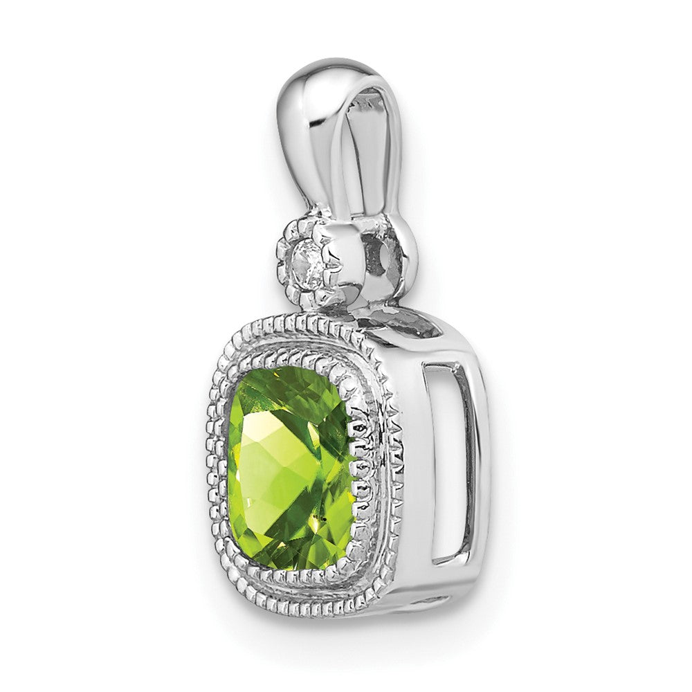 14k White Gold Cushion Peridot and Real Diamond Pendant