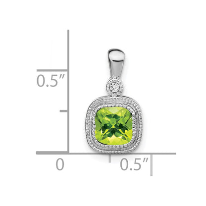 14k White Gold Cushion Peridot and Real Diamond Pendant