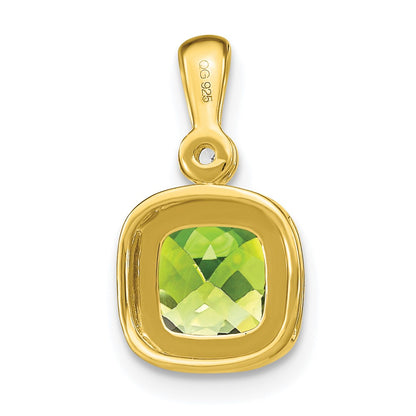 14K Yellow Gold Cushion Peridot and Real Diamond Pendant