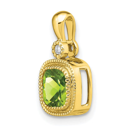14K Yellow Gold Cushion Peridot and Real Diamond Pendant