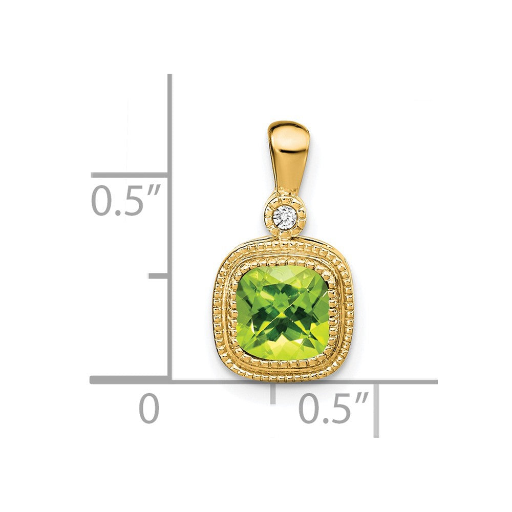 14K Yellow Gold Cushion Peridot and Real Diamond Pendant