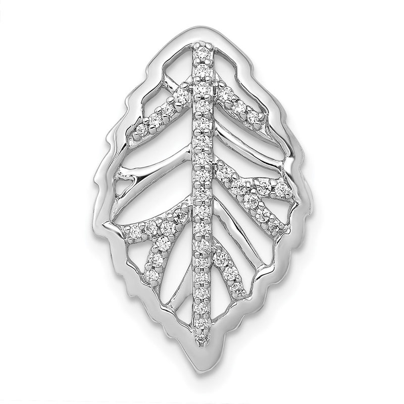 14k White Gold 1/6ct. Real Diamond Leaf Chain Slide