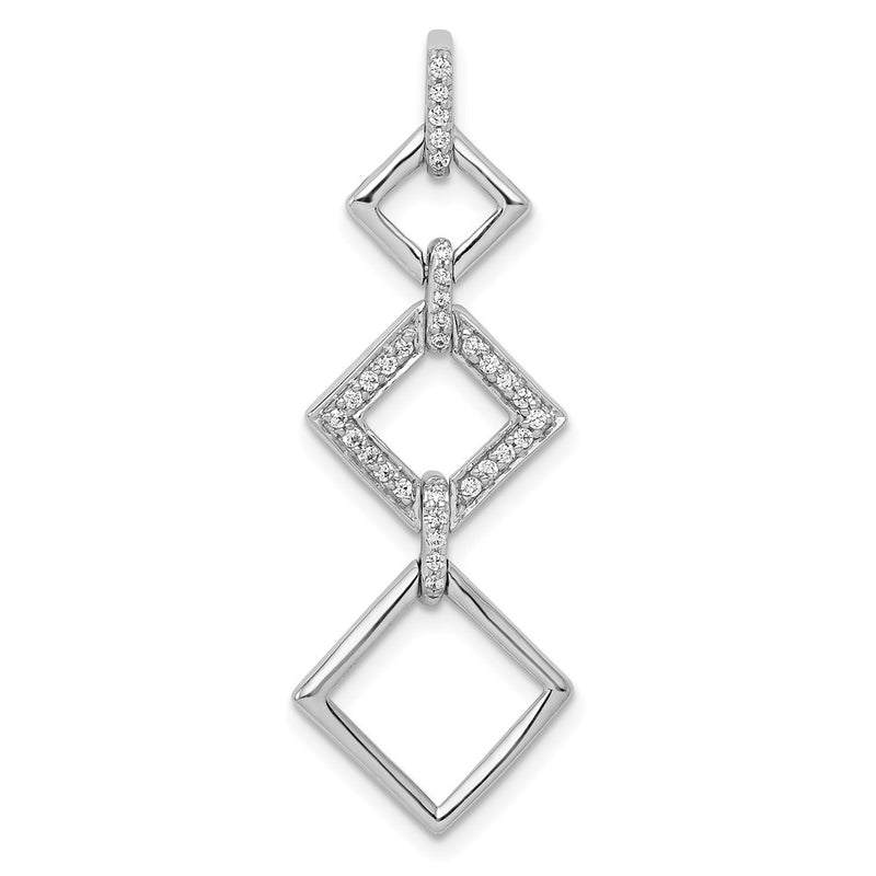 14k White Gold 1/6ct. Real Diamond Fancy Square Dangle Pendant
