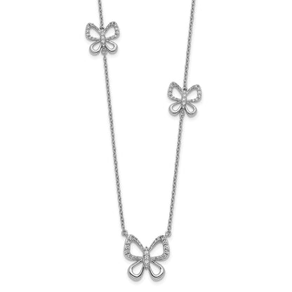 14k White Gold Real Diamond Butterfly Necklace