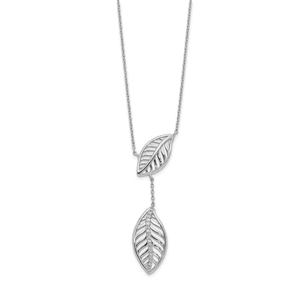 14k White Gold Real Diamond Leaves Necklace